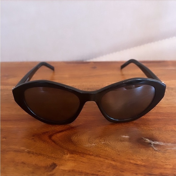 Saint Laurent Black Acetate Silver YSL Logo Oval Sunglasses SLM60 005 54 - Picture 8 of 16